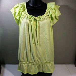 NWT Lena Petite Green/White Short Sleeve Blouse